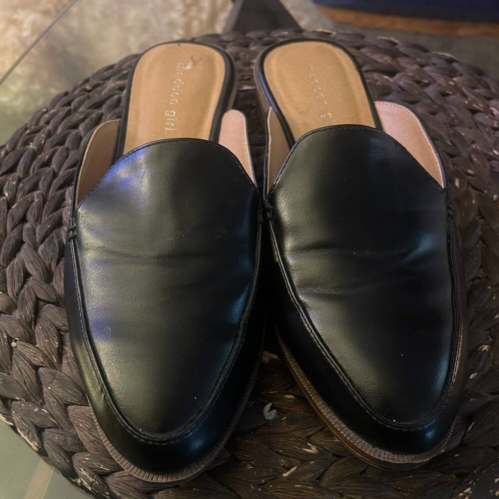 Madden Girl Leather Mule Loafers (Black)